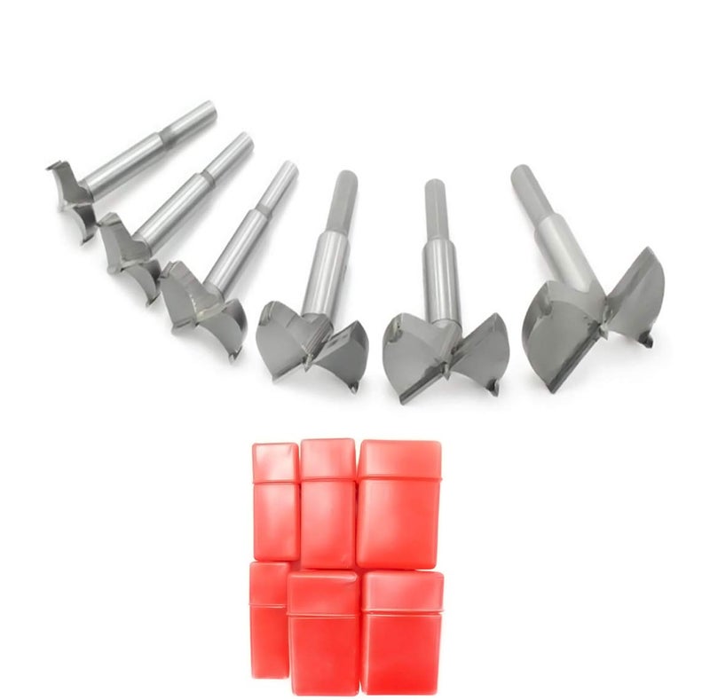Meichoon Forstner Drill Bits Set 30-60mm 6PCS, Flat Wing Drilling Hole Hinge Cemented Carbide Carbon High Speed Steel Woodworking Drill Punching Bit with Round Shank DC02A - Image 1